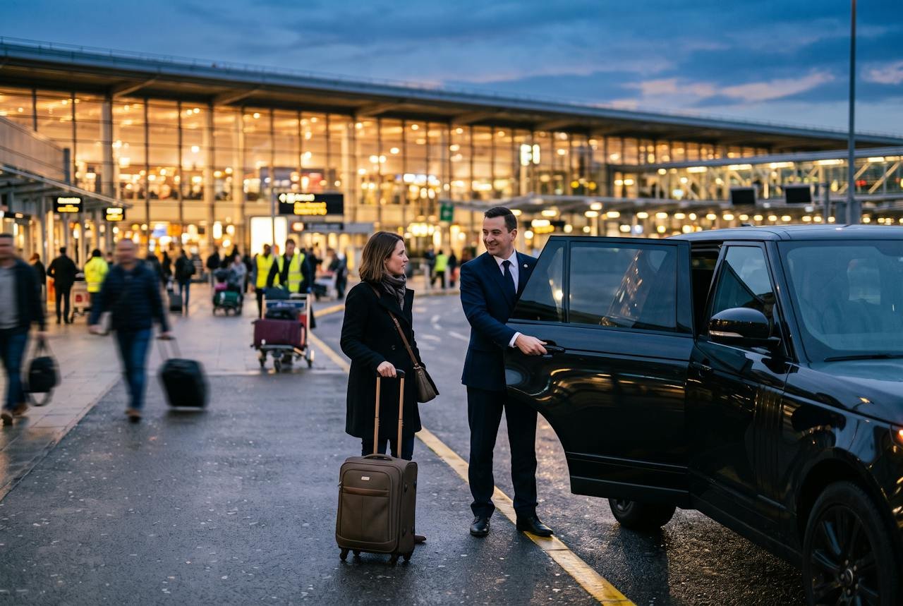 NJ airport car service: chauffeur at the arrivals curb